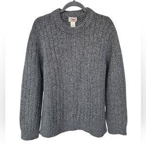 LL Bean Ribbed Crew Neck Lambswool Sweater Large Heather Gray